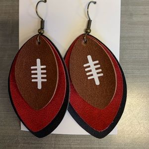 Red & black football faux leather earrings